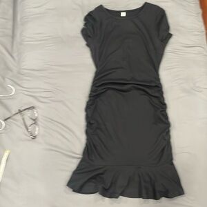 Black dress ruched dress.
